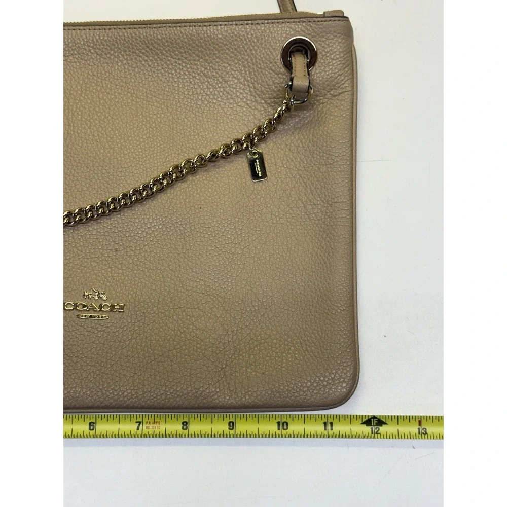 Coach Convertible Leather Tan Pebbled Cross Body Bag Purse w/Gold Chain Accent